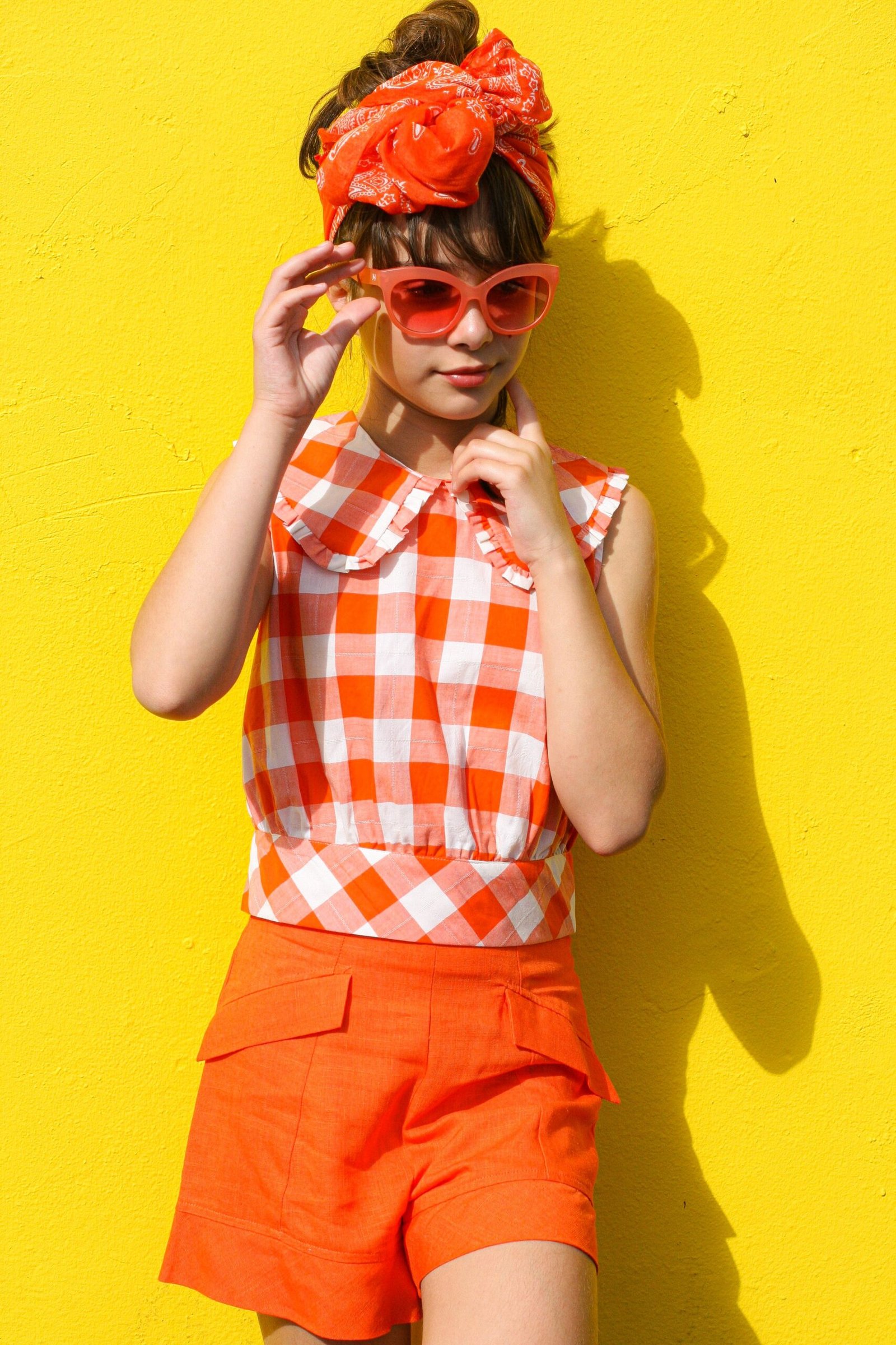 ORANGE GINGHAM BLOUSE
