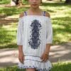 WHITE/NAVY EMBROIDERED DRESS